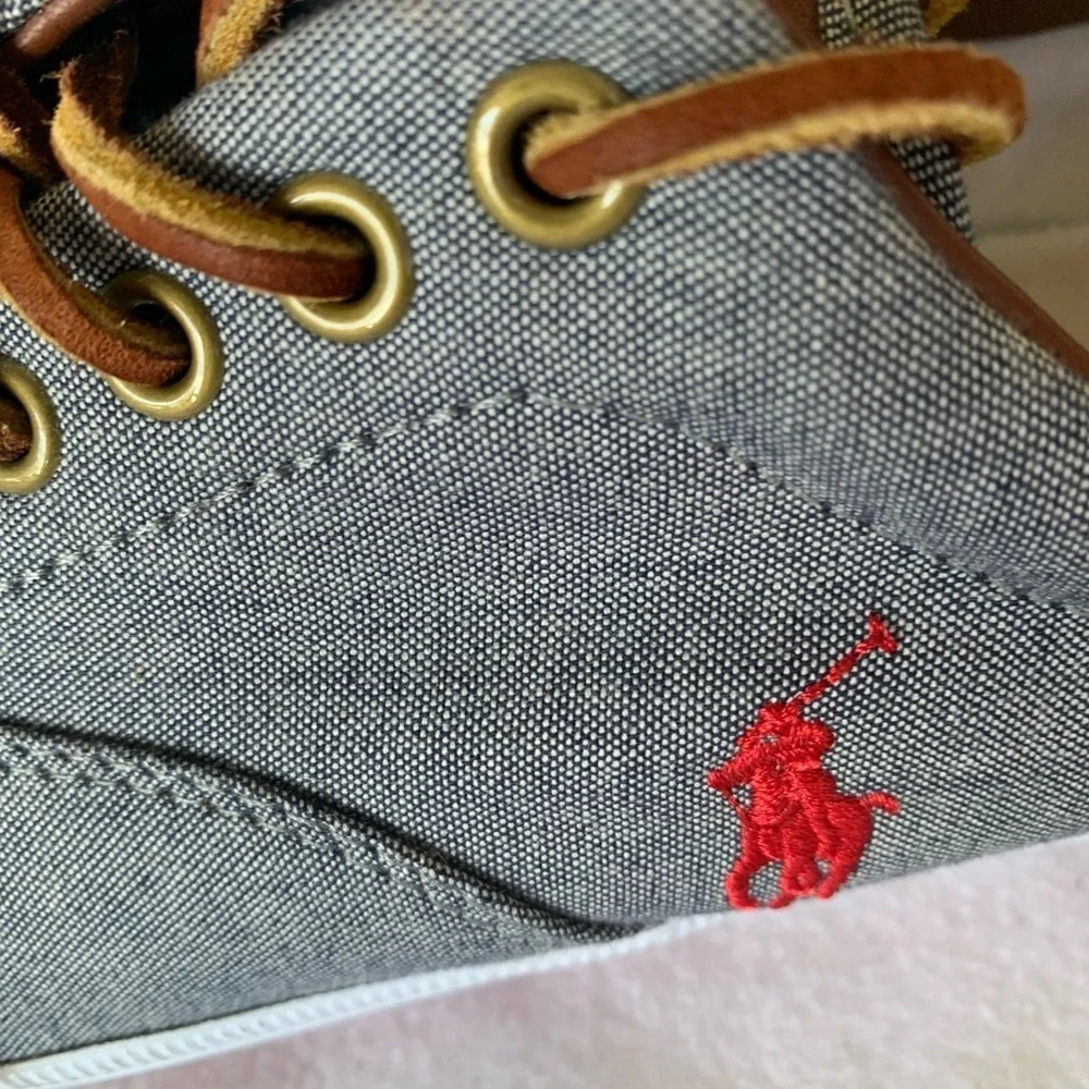 Polo Ralph Lauren Vaughn Gray Canvas Men's Sneakers Shoes Size 9 D Leather Laces - Picture 10 of 13